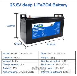 Easun 24V 100Ah LiFePO4 Lithium Battery Deep Cycles for RV Marine Off-Grid Solar