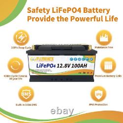 FLYPOWER LiFePO4 12V 100Ah Lithium Battery BMS Backup Solar Energy RV Bass Boats