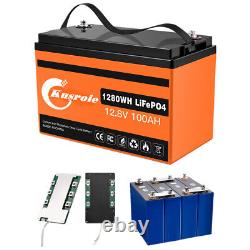 Kusroie 12V 100Ah LiFePO4 Lithium Iron Battery Deep Cycle BMS Solar RV Off-grid
