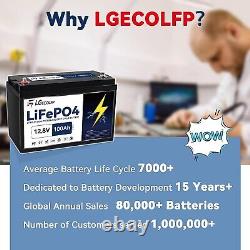 LGECOLFP 12V 100Ah LiFePO4 Lithium Battery for RV Marine Solar System 100A BMS