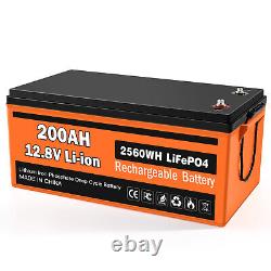 LiFePO4 12V 200Ah Battery Lithium Iron Phosphate Battery 2560Wh Deep Cycle BMS
