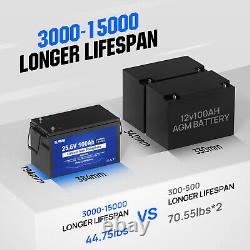 LiFePO4 24V 100Ah Lithium Battery BMS Solar Deep Cycle Off-grid RV Camper Marine