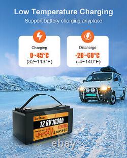 LiFePO4 Lithium Battery 12V 100AH Rechargeable BMS for Solar Panel RV Camping