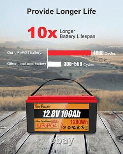 LiFePO4 Lithium Battery 12V 100Ah Deep Cycle for Solar RV Off-grid