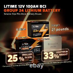 LiTime 12V 100Ah BCI Group 24 LiFePO4 Lithium Battery Built-In 100A BMS 1280Wh