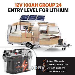 LiTime 12V 100Ah Group 24 LiFePO4 Lithium Battery Built-In 100A BMS 1280Wh