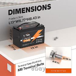 LiTime 12V 100Ah Lithium LiFePO4 Battery Built-in 100A BMS 4000-15000 Cycles