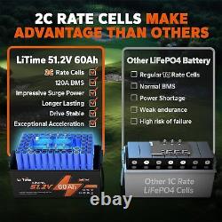 LiTime 48V 60Ah Golf Cart LiFePO4 Professional Lithium Battery with 120A BMS