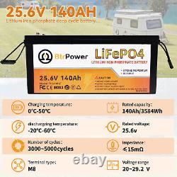 LifePO4 24V 140Ah Lithium Battery Deep Cycle 2.56KWh for RV Off-grid Solar 25.6V