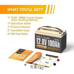 Power Queen 12V 100Ah Auto-Heating LiFePO4 Lithium Battery BMS Support Low Temp