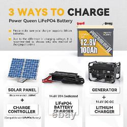 Power Queen 12V 100Ah Mini LiFePO4 Lithium Battery 1280Wh For RV Trolling Motor