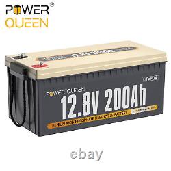 Power Queen 12V 200Ah LiFePO4 Battery with Built-in 100A BMS 2560Wh for Camping