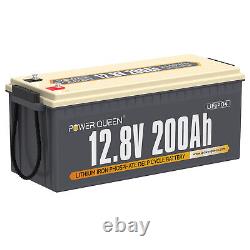 Power Queen 12V 200Ah LiFePO4 Battery with Built-in 100A BMS 2560Wh for Camping