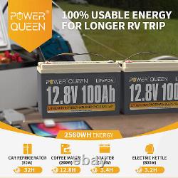 Power Queen 2 Pack 12V 100Ah LiFePO4 Deep Cycle Lithium Battery BMS for Solar RV