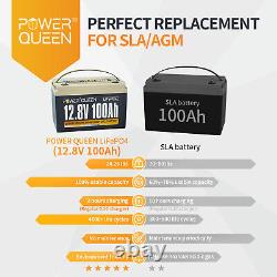 Power Queen 2 Pack 12V 100Ah LiFePO4 Deep Cycle Lithium Battery BMS for Solar RV