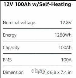 Renogy 12V 100Ah SMART LiFePO4 Lithium Iron Battery Self-heating Deep Cycle BMS