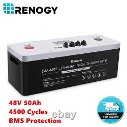 Renogy 48V 50Ah SMART LiFePO4 Lithium Iron Battery Deep 4500 Cycles BMS