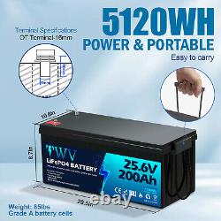 TWV 24V 200Ah Lithium LiFePO4 Rechargeable Battery with 200A BMS for RV Off-Grid