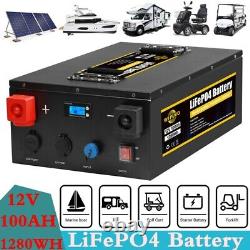 US 100Ah 12.8V Rechargeable LiFePO4 Lithium Battery Off-Grid RV Boat Solar Power